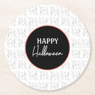 Prettige Halloween Geest Snoep Hand Lettering Dood Ronde Kartonnen Onderzetter