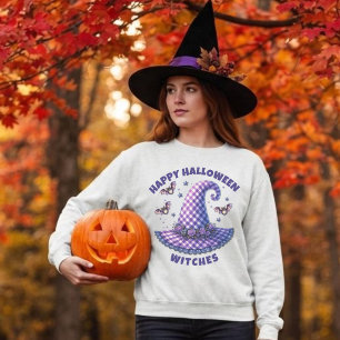 Prettige Halloween Heksen Paarse Gingham Heksenhoe Trui