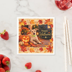 Prettige Halloween Hond Pompoen Herfstbladeren Ser Servet