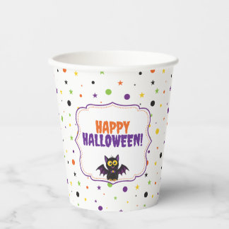 Prettige Halloween Lieve Vleermuis Stippen Sterren Papieren Bekers