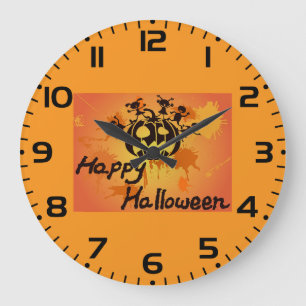 Prettige Halloween Pompoen Silhouet Illustratie Grote Klok
