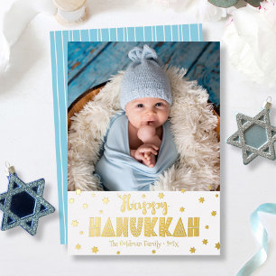 Prettige Hanukkah-foto moderne speelse echte goud Folie Feestdagenkaart