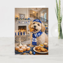 Prettige Hanukkah-hondkaart – Speelse gouden Doodl