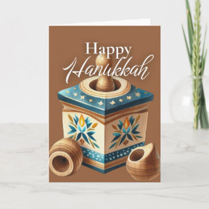 Prettige Hanukkah wenskaart - Dreidel Blauw Goud Kaart