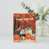Prettige Herfst Mensen Katten en Pompoenen Ansicht Briefkaart (Staand voorkant)