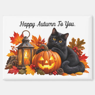 Prettige Herfst Zwarte Kat Magneet