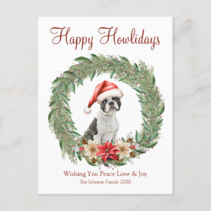 Prettige Howlidays Schattige Boston Terrier Hond Feestdagenkaart