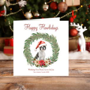 Prettige Howlidays Schattige Boston Terrier Hond Feestdagenkaart