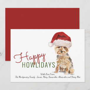 Prettige Howlidays Schattige Yorkie in Kerstmannen Feestdagenkaart