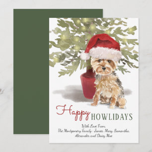 Prettige Howlidays Yorkshire Terrier Aquarel Feestdagenkaart