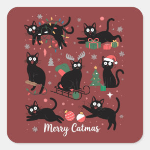 Prettige Kattenkerstis Leuk Kerstmis Zwarte Kat Li Vierkante Sticker