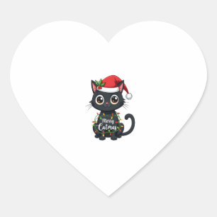 Prettige Kattenkerstmis Zwarte Kat Kerstlicht Kers Hart Sticker