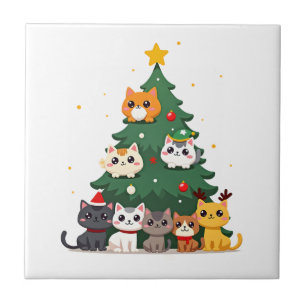 Prettige Kattmas Grappige Kerstboom, Katten Xmas M Tegeltje