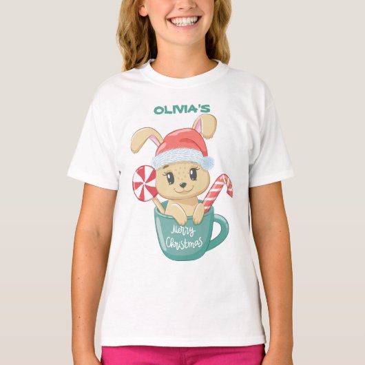 Prettige kerst | Kerstman zeggen gepersonaliseerd T-shirt (Voorkant)