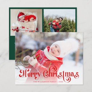 Prettige kerst met stijf rode letters foto feestdagenkaart