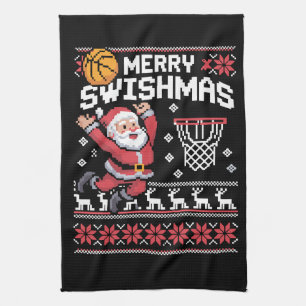 Prettige Kerstbal Basketbal Verschrikkelijke Kerst Theedoek