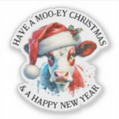 Prettige kerstdagen | Leuke Koe in Santa Hat Sticker (Voorkant)