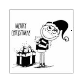 Prettige kerstfeest Cute Boy met cadeau Rubberstempel (Afrduk)