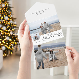 Prettige kerstgroet met zilveren foto-inzet all in one uitnodiging