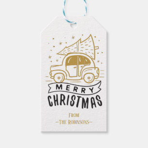 Prettige Kerstmis Auto Boom Aangepaste Tekst Sjabl Cadeaulabel