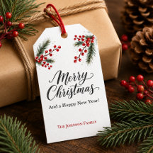 Prettige Kerstmis Familie Cadeautags Hulst Bes