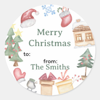 Prettige Kerstmis Gemberkoek Kerstman Hoed Ronde Sticker
