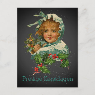 Prettige Kersttige dag Holly Girl Black Briefkaart