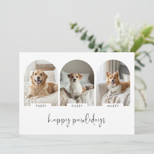 Prettige Pawlidays Fotokaarten Met Naam Van Hond D Feestdagenkaart (Staand voorkant)