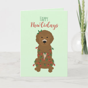 Prettige Pawlidays Goldendoodle Kerstverlichting Kaart