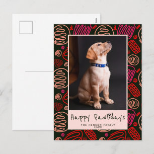 Prettige Pawlidays Rood Eén Lijn Patroon Hond Huis Feestdagenkaart