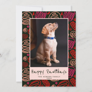 Prettige Pawlidays Rood Zwart Eén lijn Hond Huisdi Feestdagenkaart