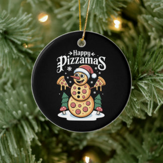 Prettige Pizzamas Kerst Pizza Sneeuwman Kerstman H Keramisch Ornament