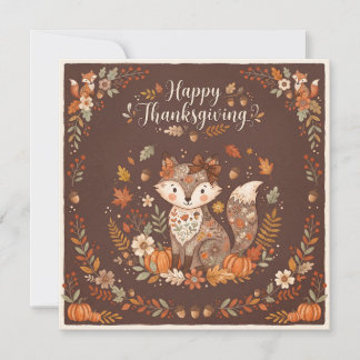 Prettige Thanksgiving Cute Vos Met Pompoenen Feestdagenkaart