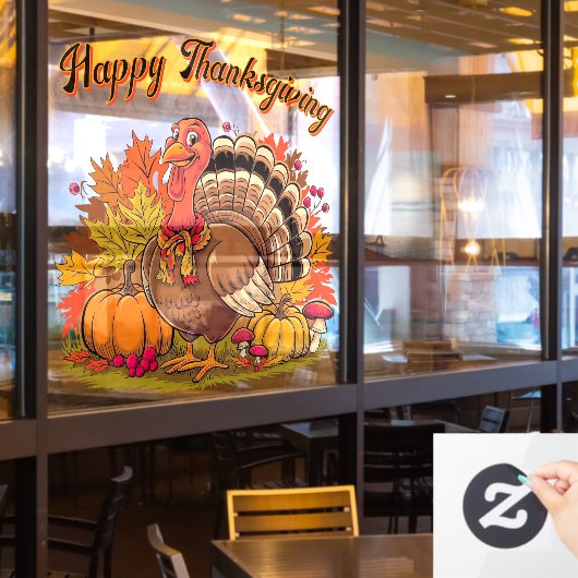 Prettige Thanksgiving Kalkoen Herfst Oogst Grafisc Raamsticker (Restaurant Raam)