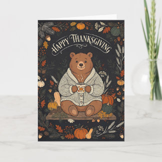 Prettige Thanksgiving Knuffelbeer Illustratie Feestdagen Kaart