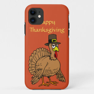 Prettige Thanksgiving Lieve Kalkoen Pilgrim Cartoo iPhone 11 Hoesje