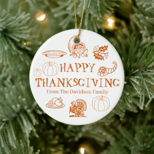 Prettige Thanksgiving pompoen aangepaste naam scha Keramisch Ornament