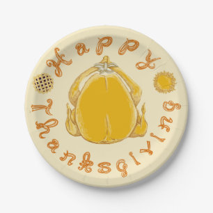 Prettige Thanksgiving Stof Lettertype Kalkoen en 2 Papieren Bordje