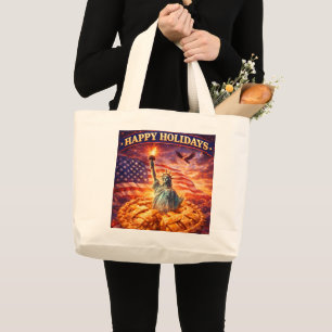 Prettige vakantie, patriottisch Amerika Standbeeld Grote Tote Bag