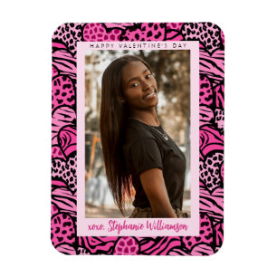 Prettige Valentijnsdag Roze Jungle Harten Foto Magneet