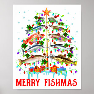 Prettige Vissenmas Grappige Kerstboom Lichtjes Vis Poster