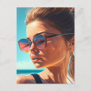 Prettige Zomer   Mooie Vrouw bij het Strand Briefkaart