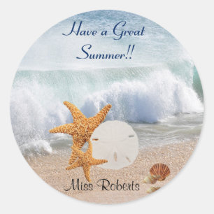 Prettige Zomer, Schelpen, Zeesterren, Leraren Ronde Sticker