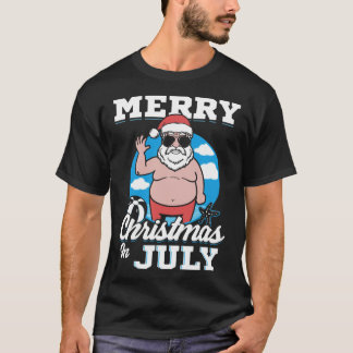 Prettigkerstfeest in juli grappige kerstman  t-shirt