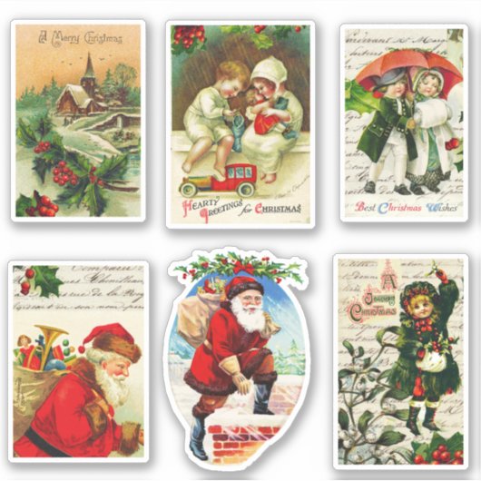Pretttige Vintage Kerstkaarten Sinterklaas Kindere Sticker (Voorkant)
