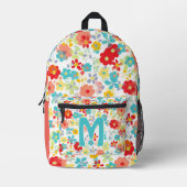 Pretty Aqua Blue Blush Pink Red Floral Pattern Bedrukte Rugzak (Voorkant)