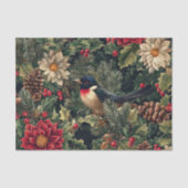 Pretty Bird on Pine Tree Branches with Flowers Tissuepapier (Voorkant)