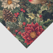 Pretty Bird on Pine Tree Branches with Flowers Tissuepapier (Detail)