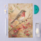 Pretty Bird Perched on a Branch with Red Berries Tissuepapier (Craft)