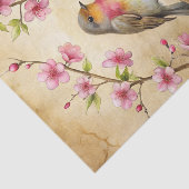 Pretty Bird Perched on Pink Floral Branch Tissuepapier (Detail)